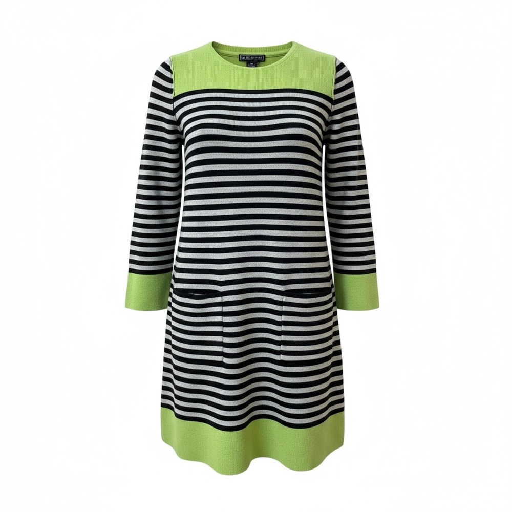 Jessica Howard Green, Black, and Gray Striped Dress